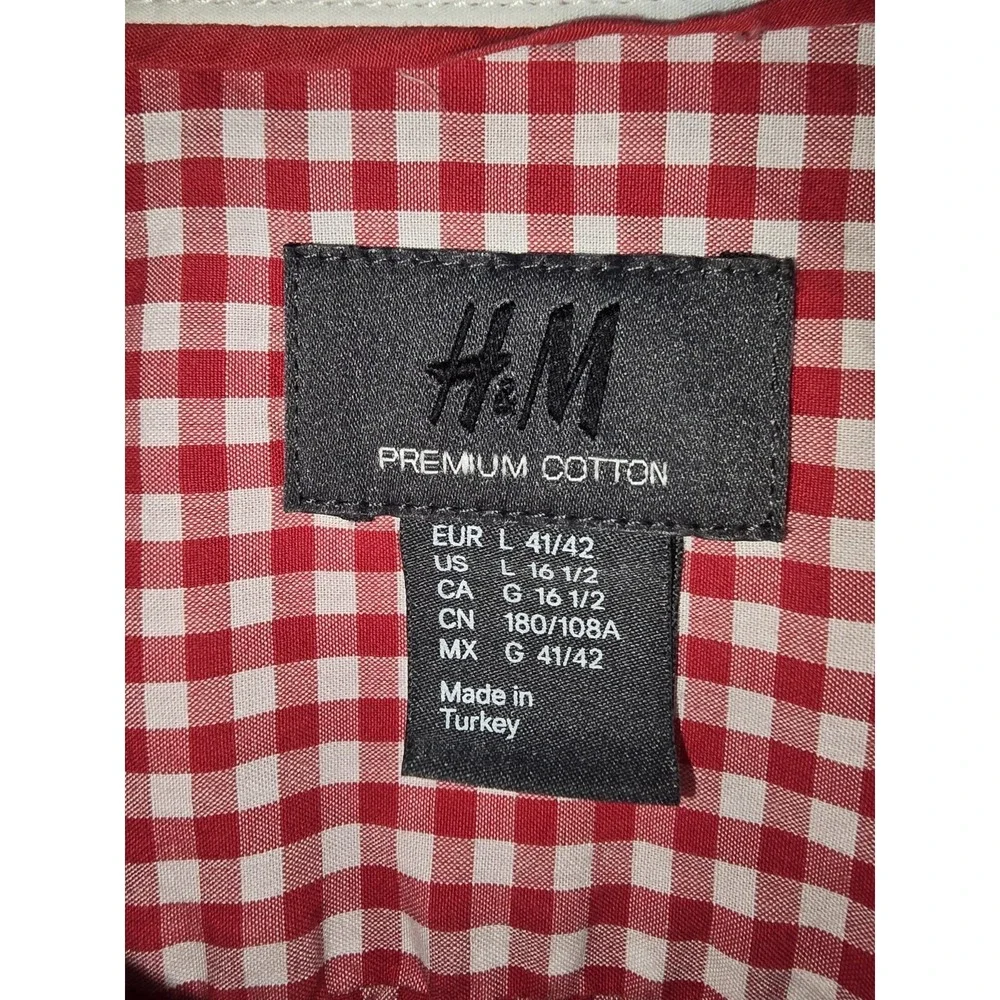 H&M Red and White Plaid dress‎ shirt button down long sleeve SZ: LARGE EUC